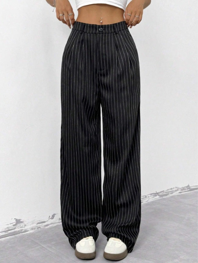 Dame Elegant og bredt stoffbukse med stripemønster Skjora