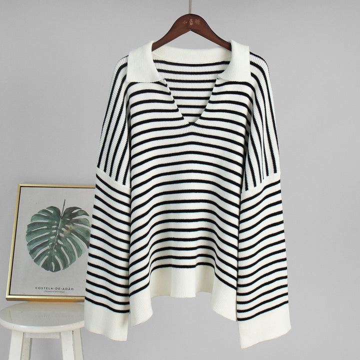 Kvinne Striped Strikkegenser med Cozy Fit Skjora
