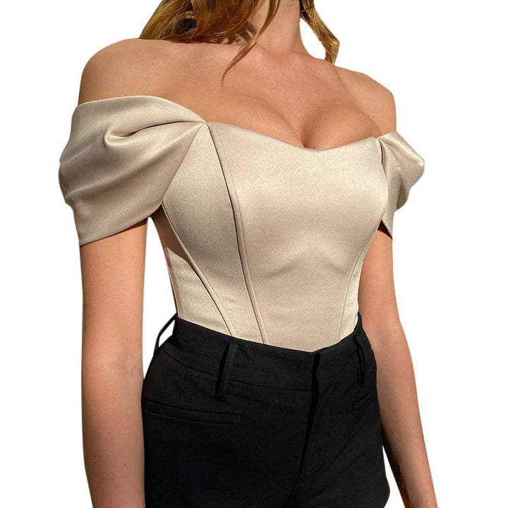 Damer elegant Satin-bustier med skulderdetaljer Skjora