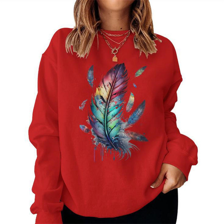 Dame sweatshirt med fargerik fjærdesign og avslappet snitt Skjora