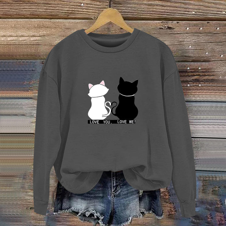 Kvinnesweatshirt med leken katte-design og humoristisk trykk Skjora