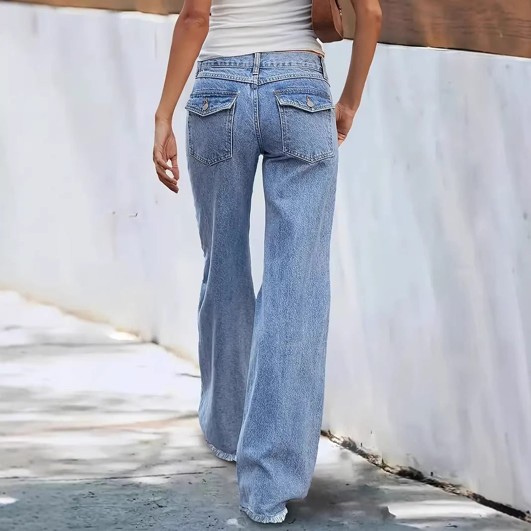Kvinne brede jeans med frayed hem Skjora