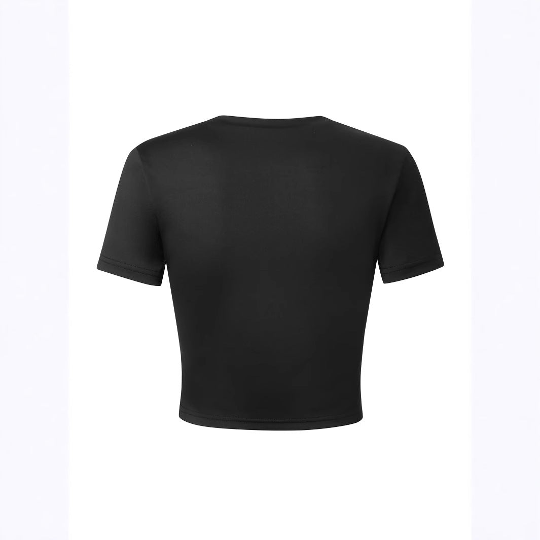Dame Kortsleev Crop-Shirt med kreativt motiv Skjora