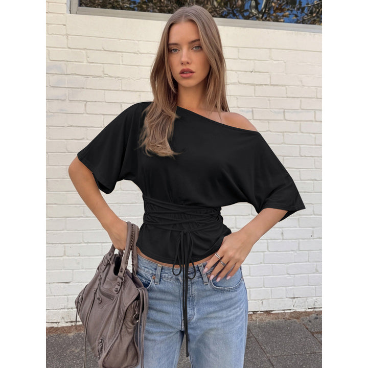 Damer asymmetrisk crop-top med vid skjæring og flytende ermer Skjora