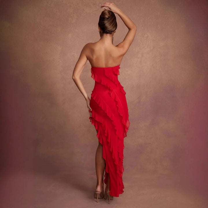 Dame Off-Shoulder Minikjole med asymmetrisk volangkant Skjora