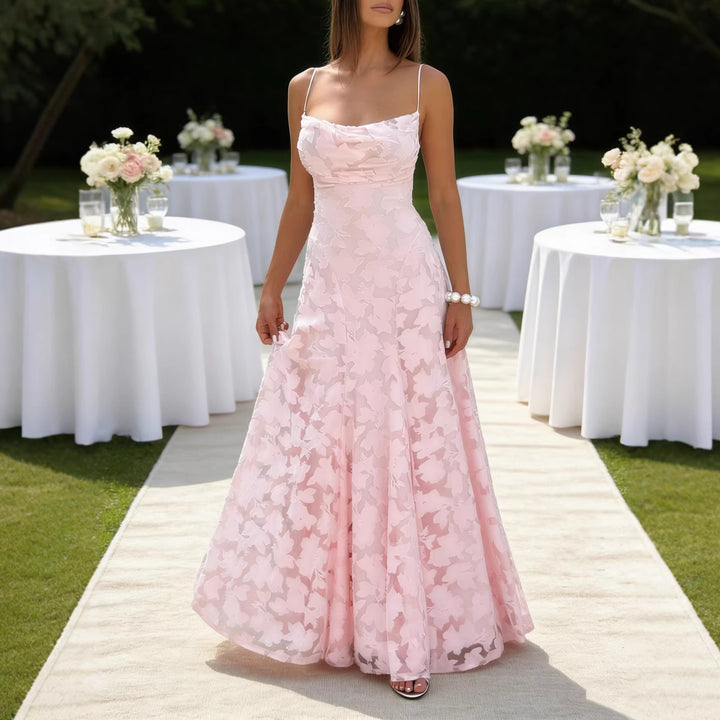 Damer Elegant Maxi Kjole med Blomstret Blonderdesign og Justerbare Spagetti Stropper Skjora