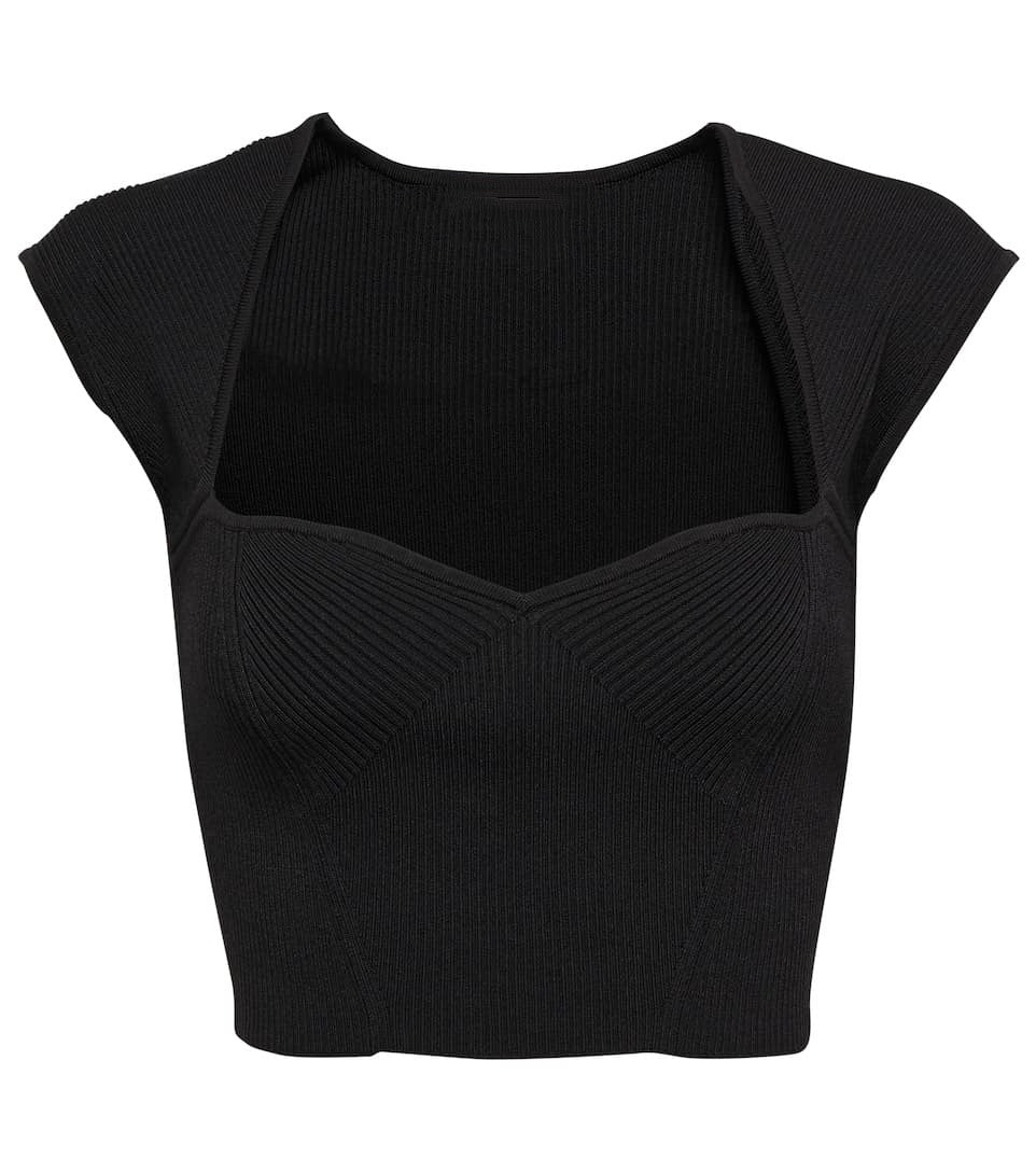 Dame Crop-Top med strukturert snitt og dyp V-hals Skjora