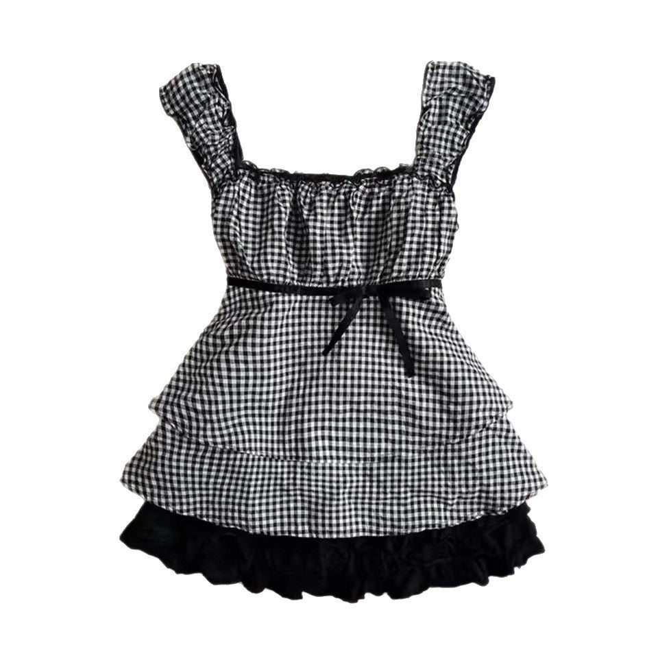 Dame Rysjeskjorte med Gingham-mønster og elastiske stropper Skjora