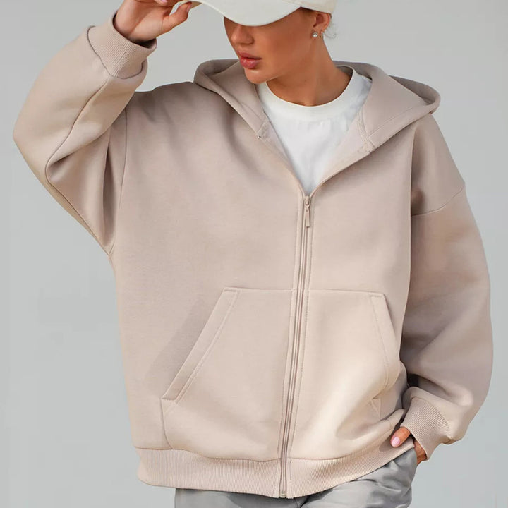 Dame Oversized Hettejakke med Glidelås og Store Lommer Skjora