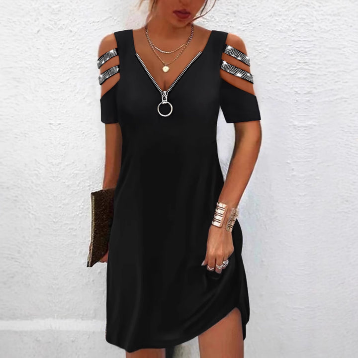 Dame Trendy kjole med off-shoulder ermer og glidelåsdetaljer Skjora