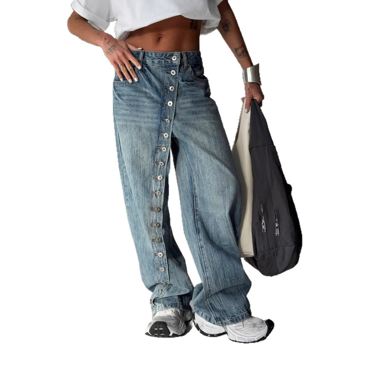 Kvinnevidde jeans med kontinuerlig knappestolpe Skjora