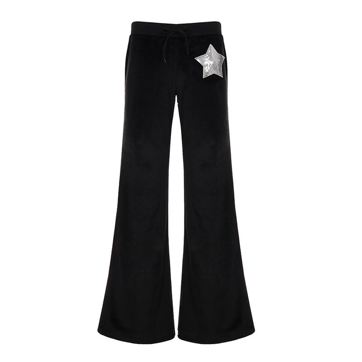 Ladies Loose Fit Velvet Trousers with Sparkling Star Motif Skjora