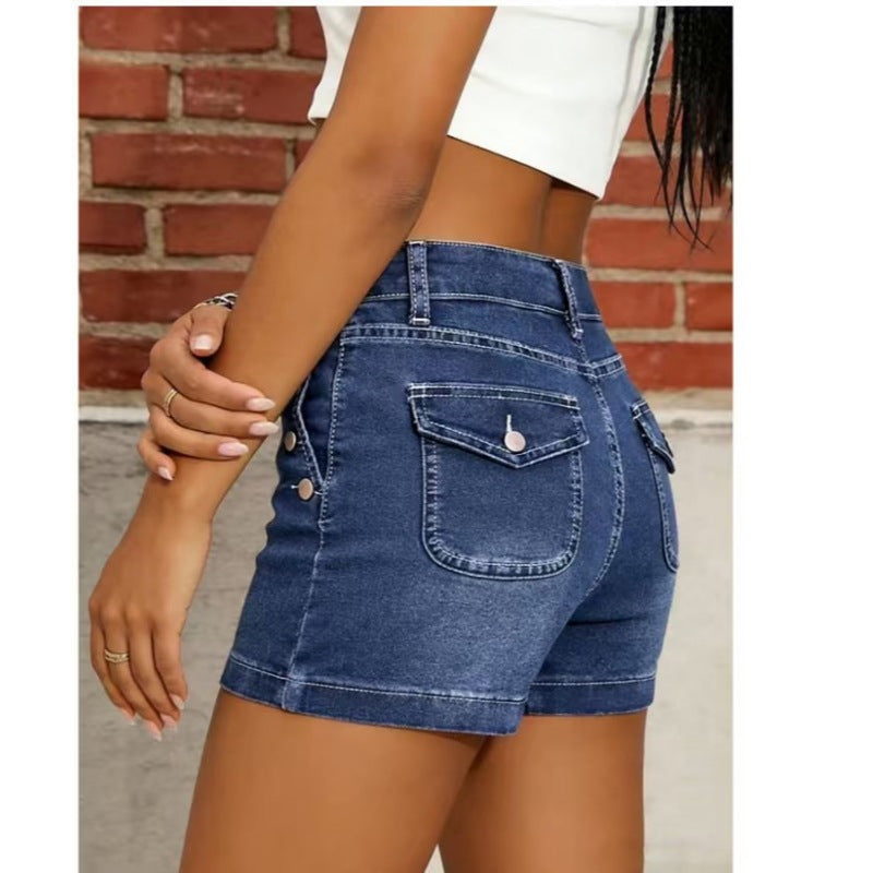 Dame Høyt skårne denim-shorts med knappdetaljer Skjora