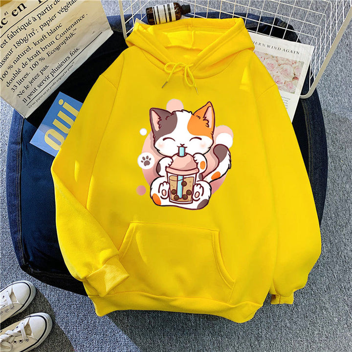 Damen Kapuzenpullover mit verspieltem Katzenmotive Skjora