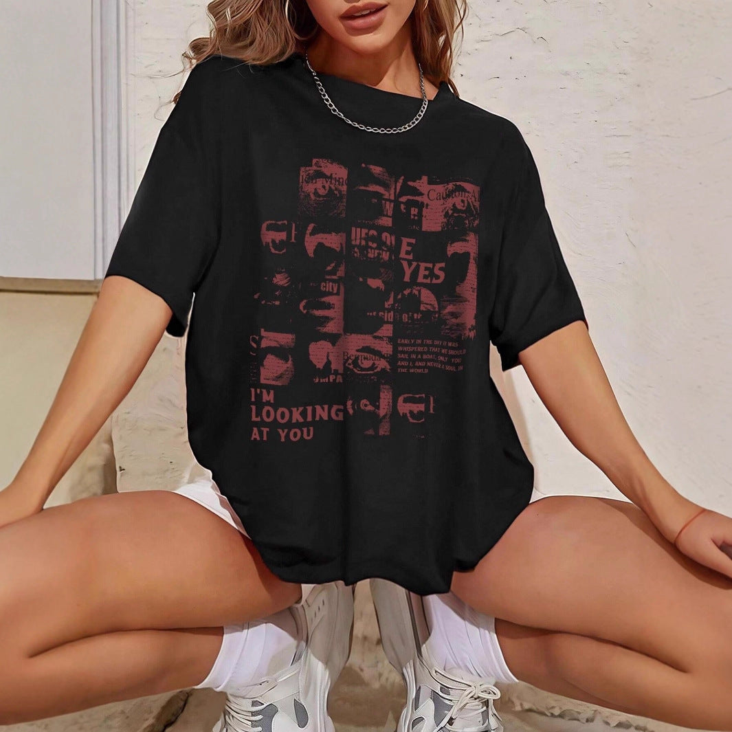 Dame Oversized T-skjorte med kreativt trykk og avslappet snitt Skjora