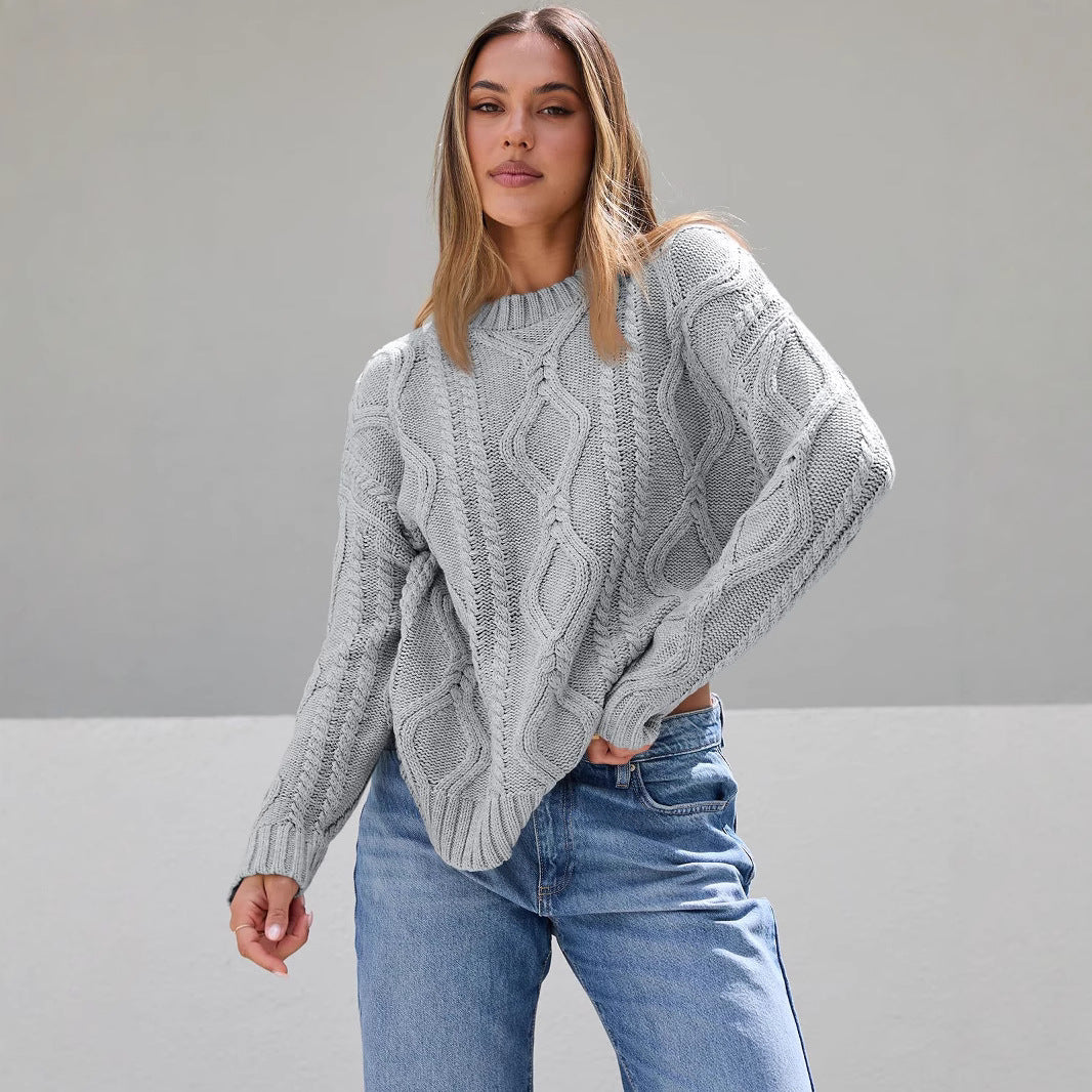 Kvinnes chunky strikket genser med kabeldesign Skjora