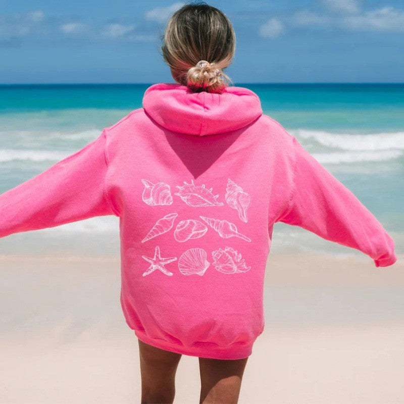 Kvinners oversized hettegenser med maritimt skalldesign Skjora