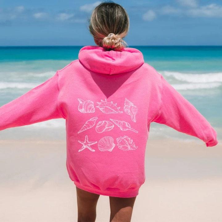 Kvinners oversized hettegenser med maritimt skalldesign Skjora