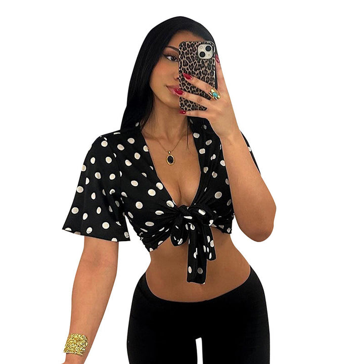 Women's Crop Top with Playful Pin-Style and Knot-Front Skirt