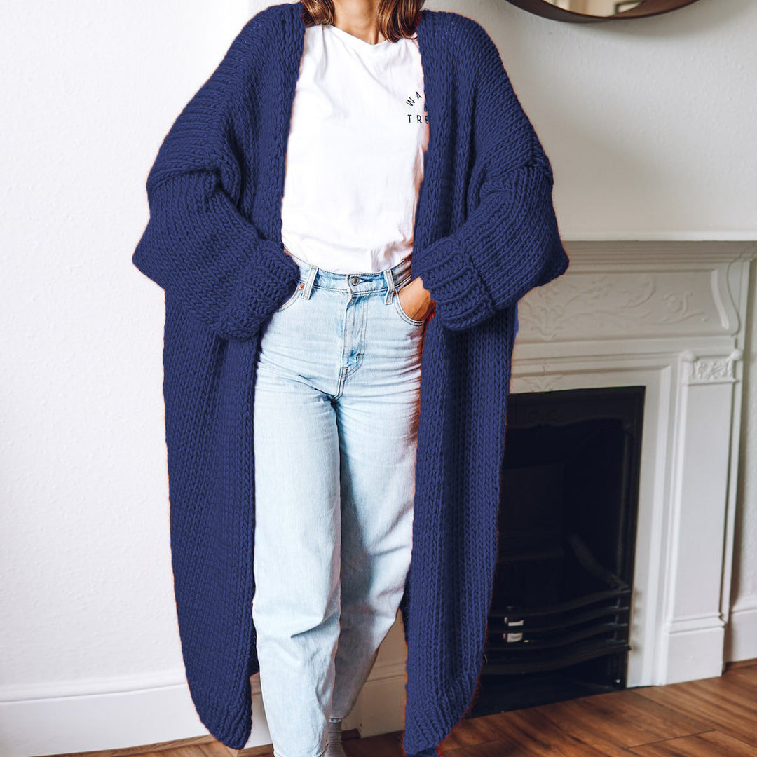 Dame chunky strikket cardigan med komfortabel oversized passform og dype lommer Skjora