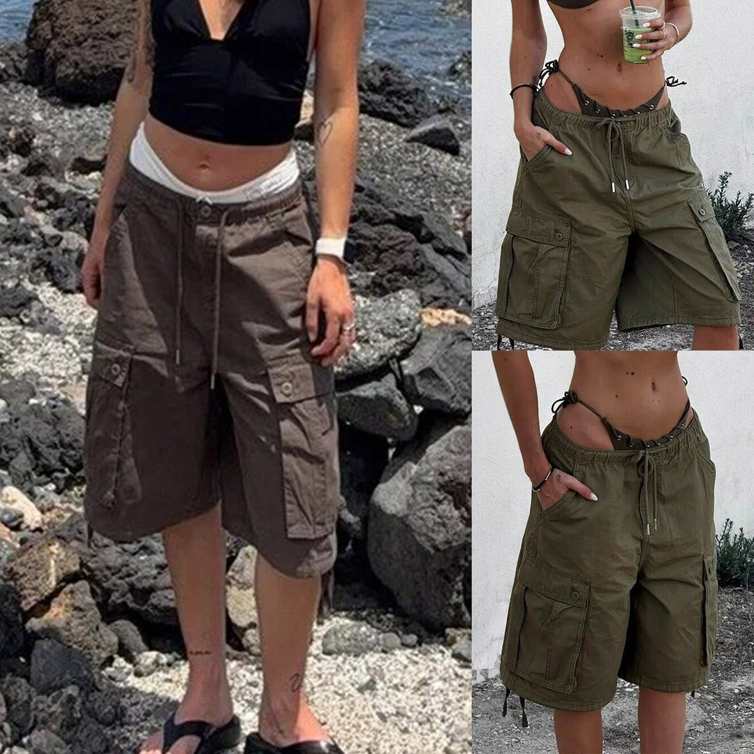 Dame Cargo-shorts med elastisk midje og praktiske sidelommer Skjora