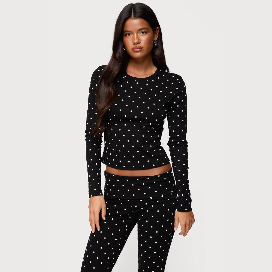 Dame Langermet prikket topp og leggings sett Skjora