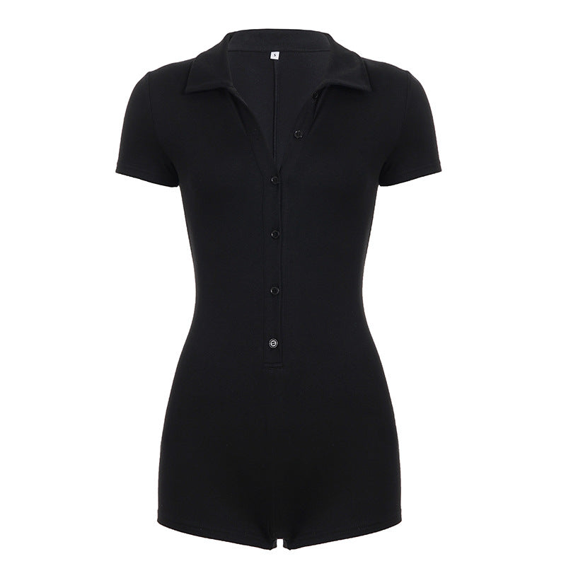 Dame Kort jumpsuit med knappeliste og moderne krage Skjora