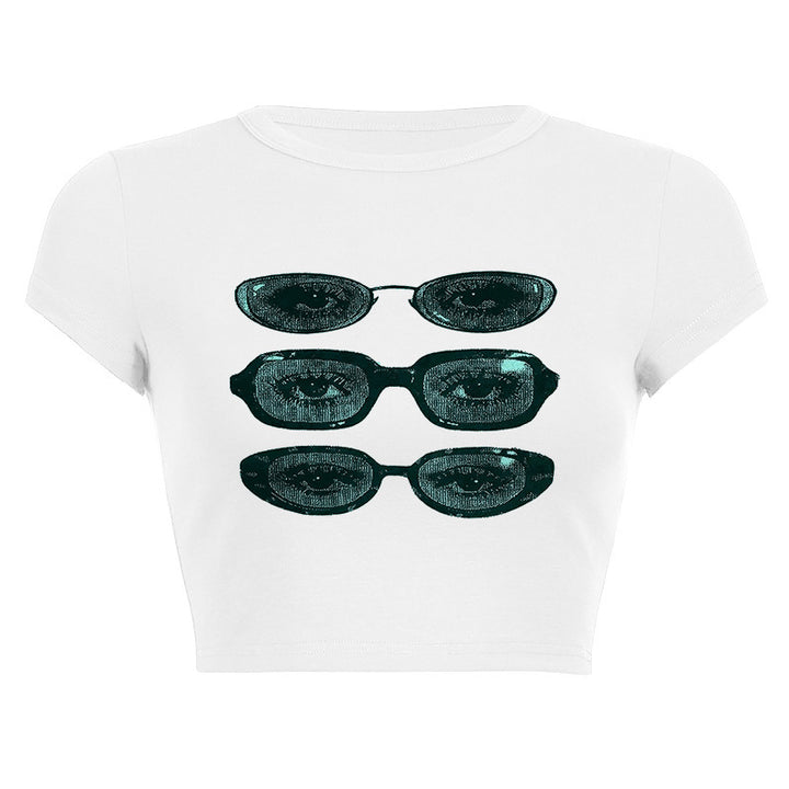 Dame ermeløs tanktop med kreativt brillemotiv Skjora