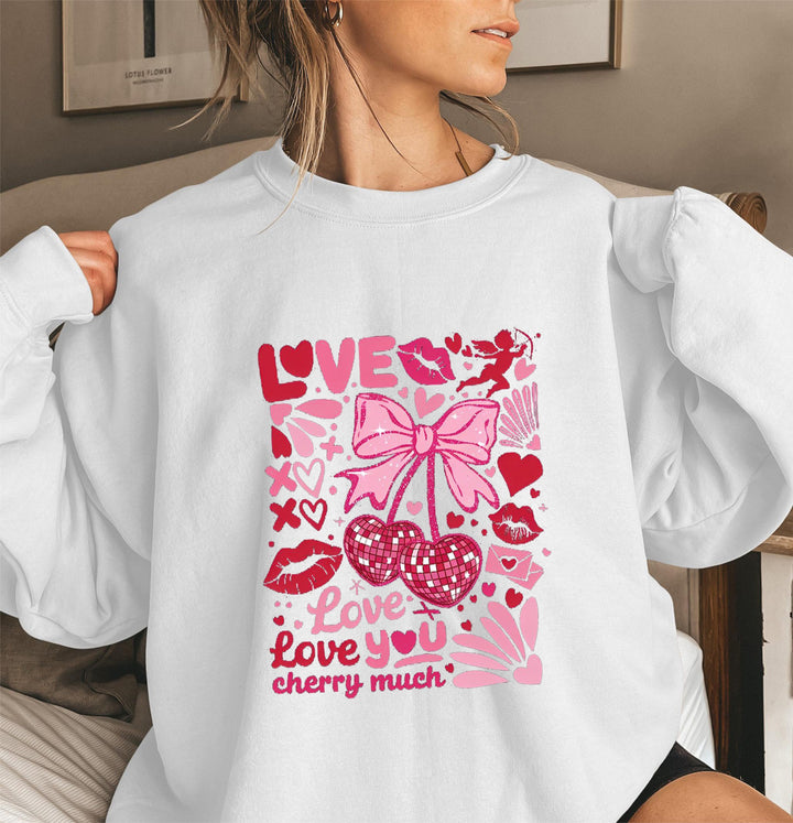 Dame sweatshirt med voluminøse ermer og lekent kirsebærmotif Skjora