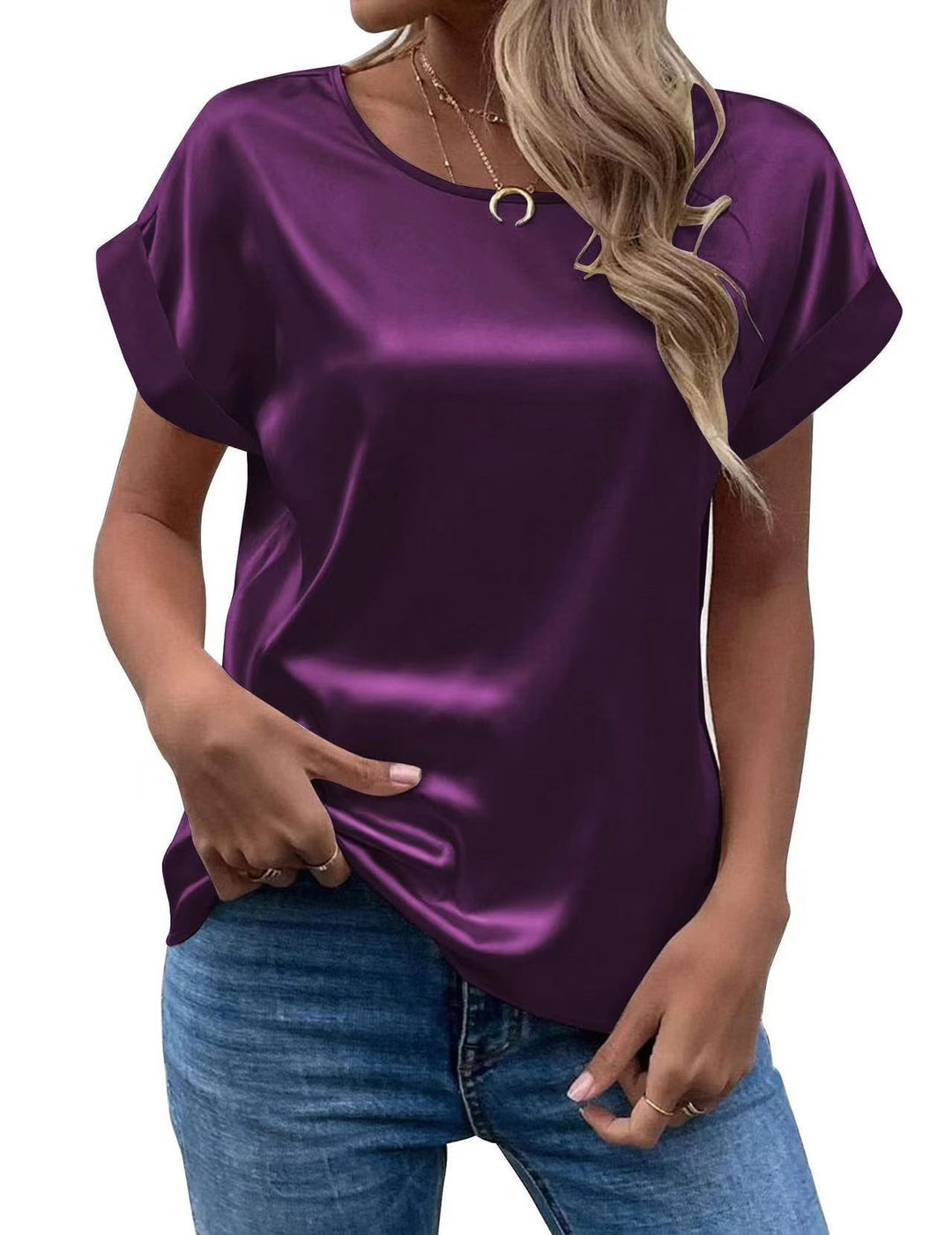 Dame Satin T-skjorte med elegante detaljer Skjora