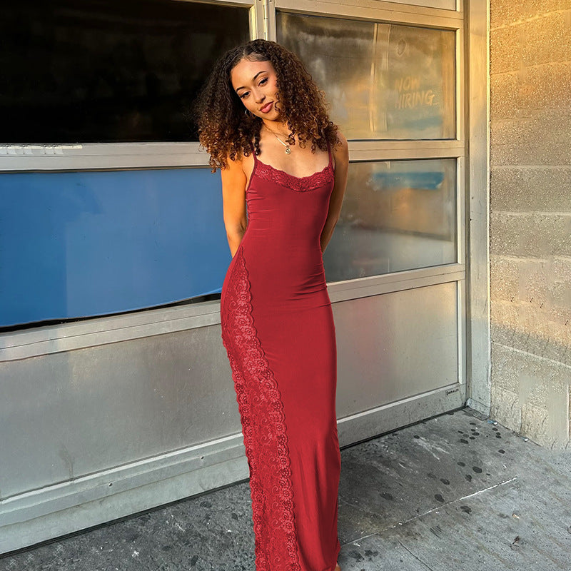 Damer elegant spissmaxikjole med delikate stroppespissedetaljer Skjora