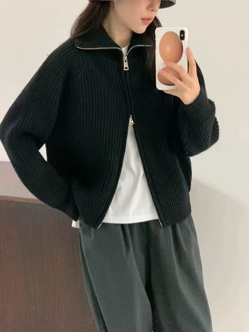 Dame cardigan med stående krage og glidelås Skjora