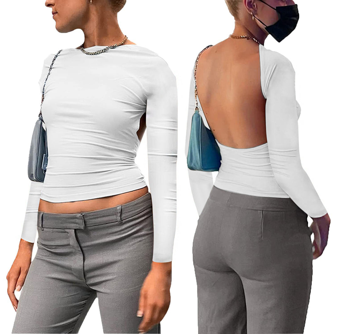 Dame figurnær Longsleeve-top med åpen rygg og elegant design Skjora