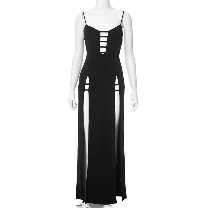 Dame Maxi-kjole med uvanlig cut-out-design og sidelommer Skjora