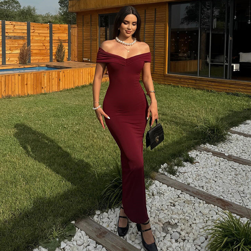 Damer Elegant Off-Shoulder Maxikjole med Figursydd Snitt Skjora