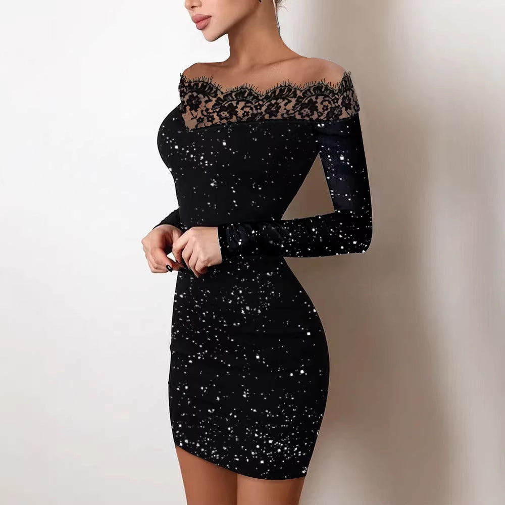 Dame Offshoulder Kjole med Spissdetaljer Skjora