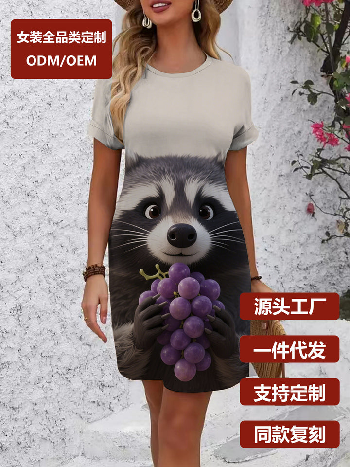 Damen T-Shirt Kleid mit kreativem Druckdesign Skjora