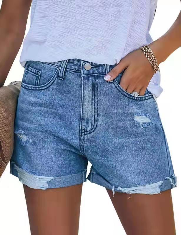 Dame Sommerlige Ødelagte Jeansshorts med opslået kant Skjora