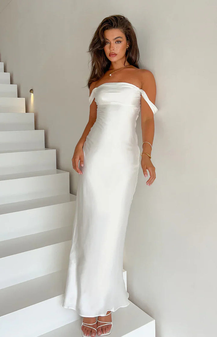 Damer elegant off-shoulder maxikjole med figurnær passform og myk jersey-stoff Skjora
