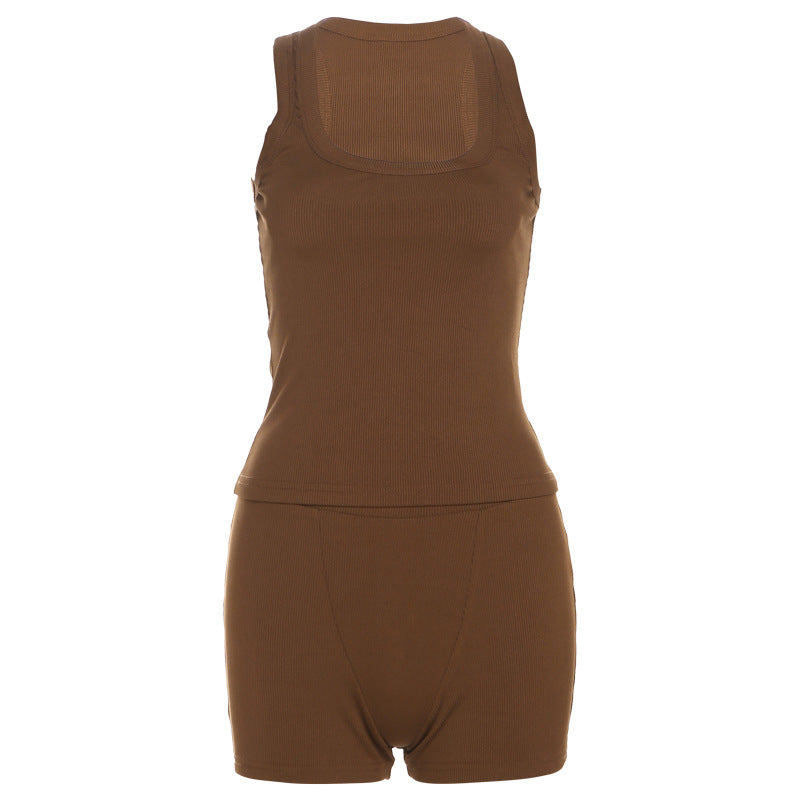 Dame Sporty Loungewear-sett med ermeless topp og shorts Skjora