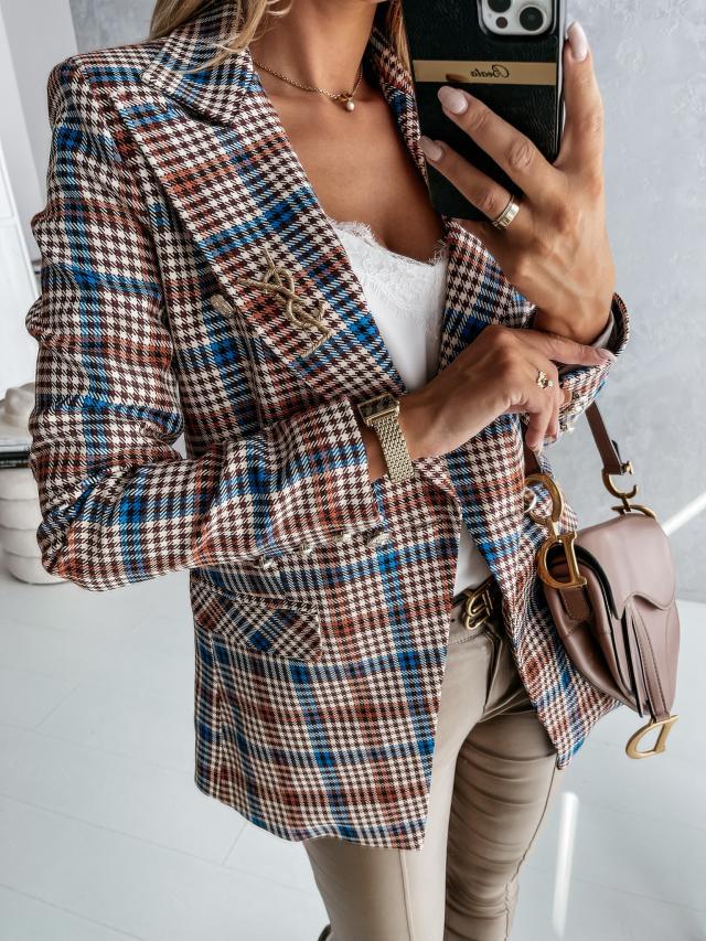 Kvinnes rutete mønster blazer med elegante detaljer Skjora