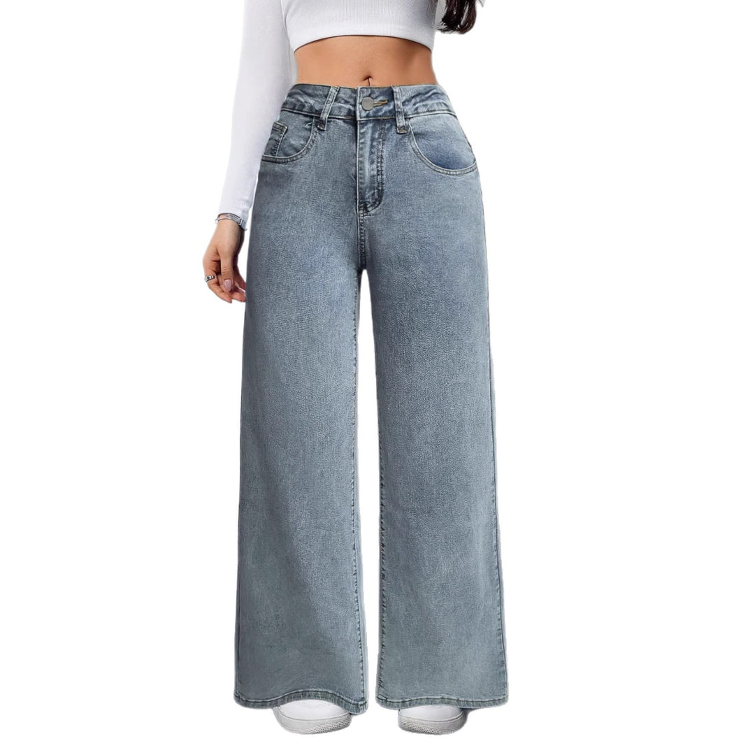 Dame brede vintage-stil jeans med høy midje og avslappet utseende Skjora
