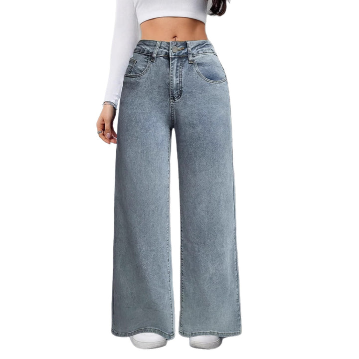 Dame brede vintage-stil jeans med høy midje og avslappet utseende Skjora