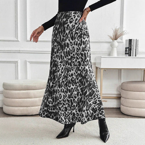 Dame maxiskjørt med moderne leopardmønster Skjora