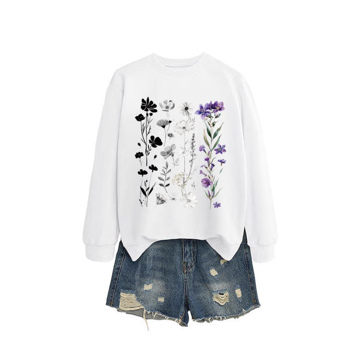 Dame sweatshirt med blomster grafisk design og myk innvendig fôr Skjora