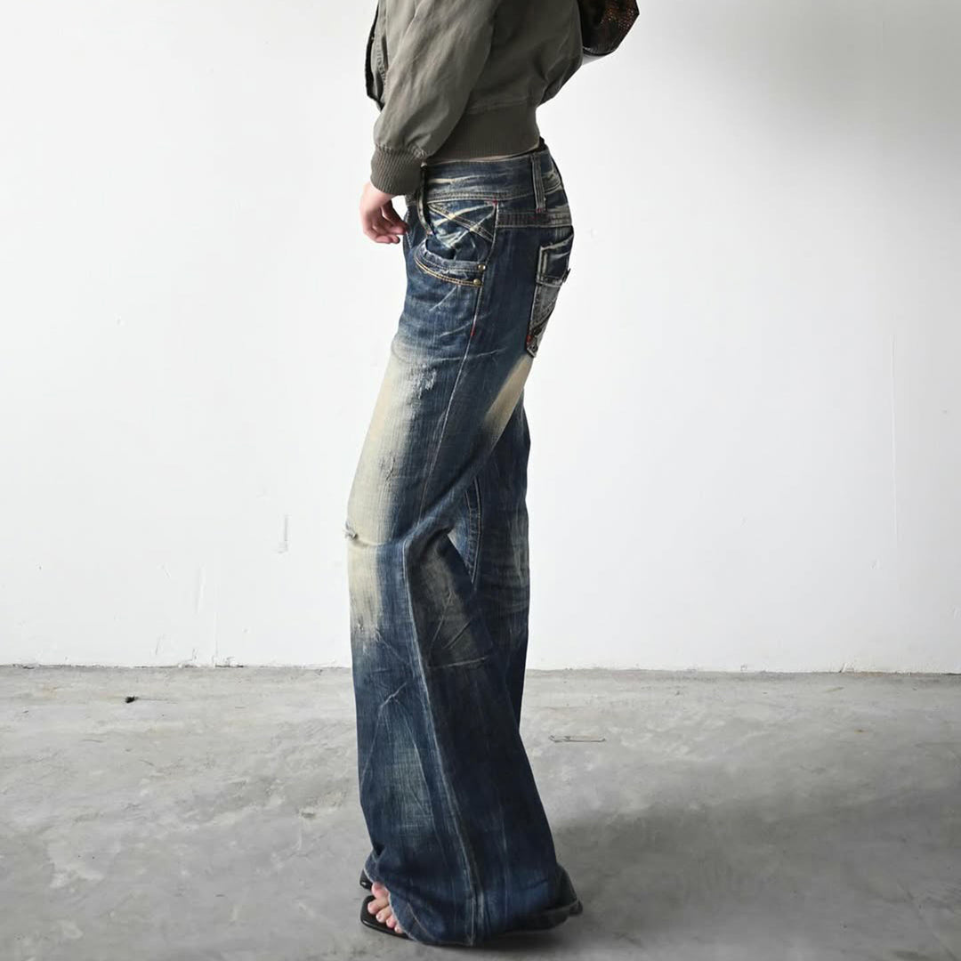Dame Flared Jeans med trendy bruktutseende Skjora