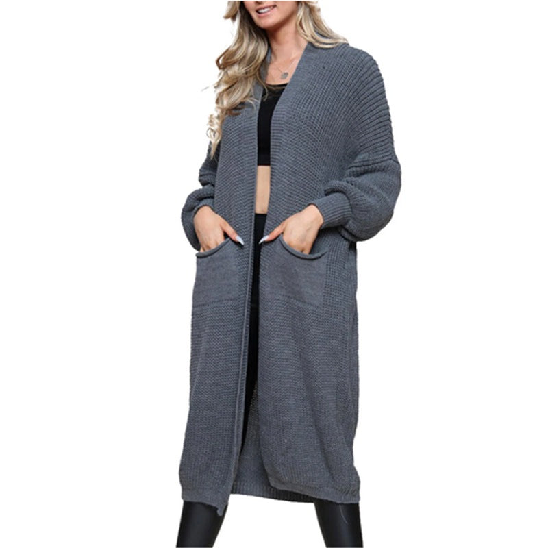 Kvinnes Chunky Strikket Cardigan med Åpne Lommer og Casual Design Skjora