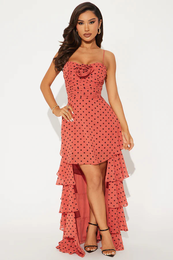 Damen Lekker Polka-Dots Maxikjole med asymmetrisk skjørt og florale detaljer Skjora