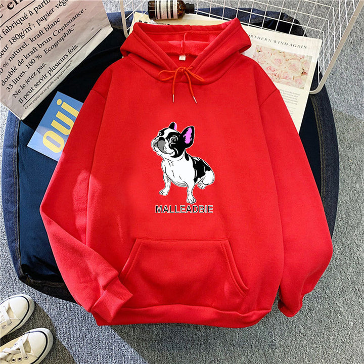 Dame hettegensere med kreativ fransk bulldogmotiv Skjora