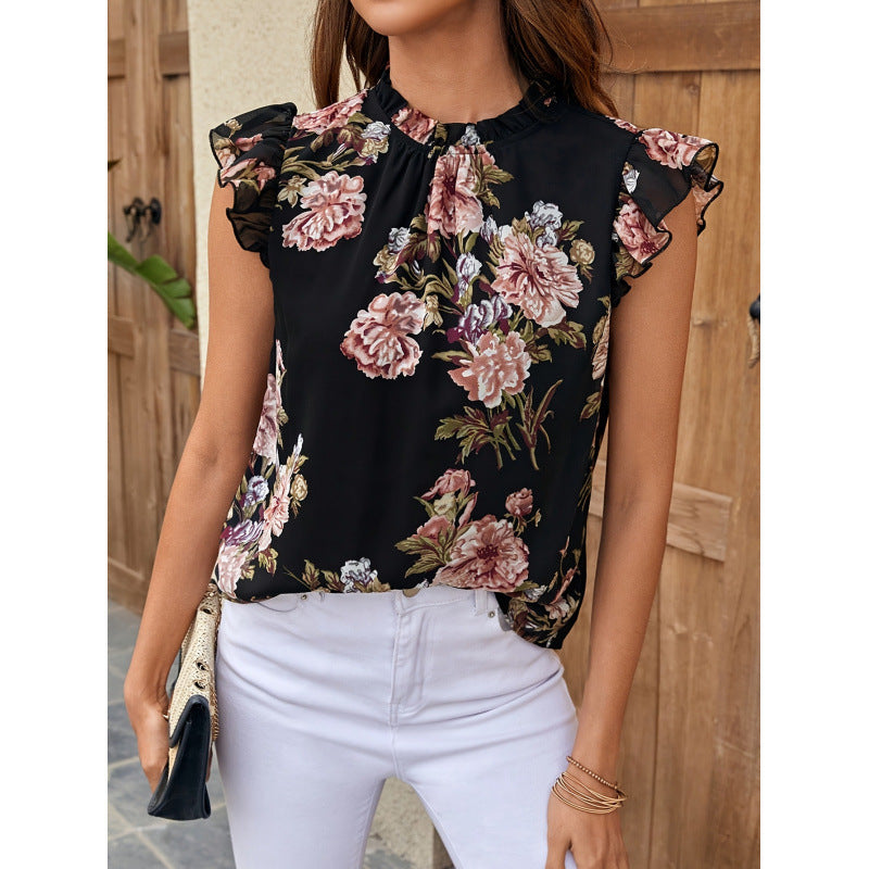 Dame blomsterskjorte med peplum-design Skjora